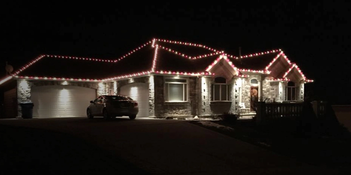 exterior of a house with holiday lighting